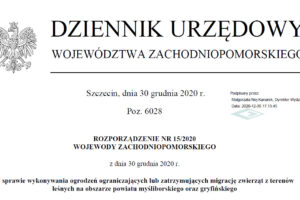 Rozporządzenie nr 15 Wojewody Zachodniopomorskiego z dnia 30 grudnia 2020 r.