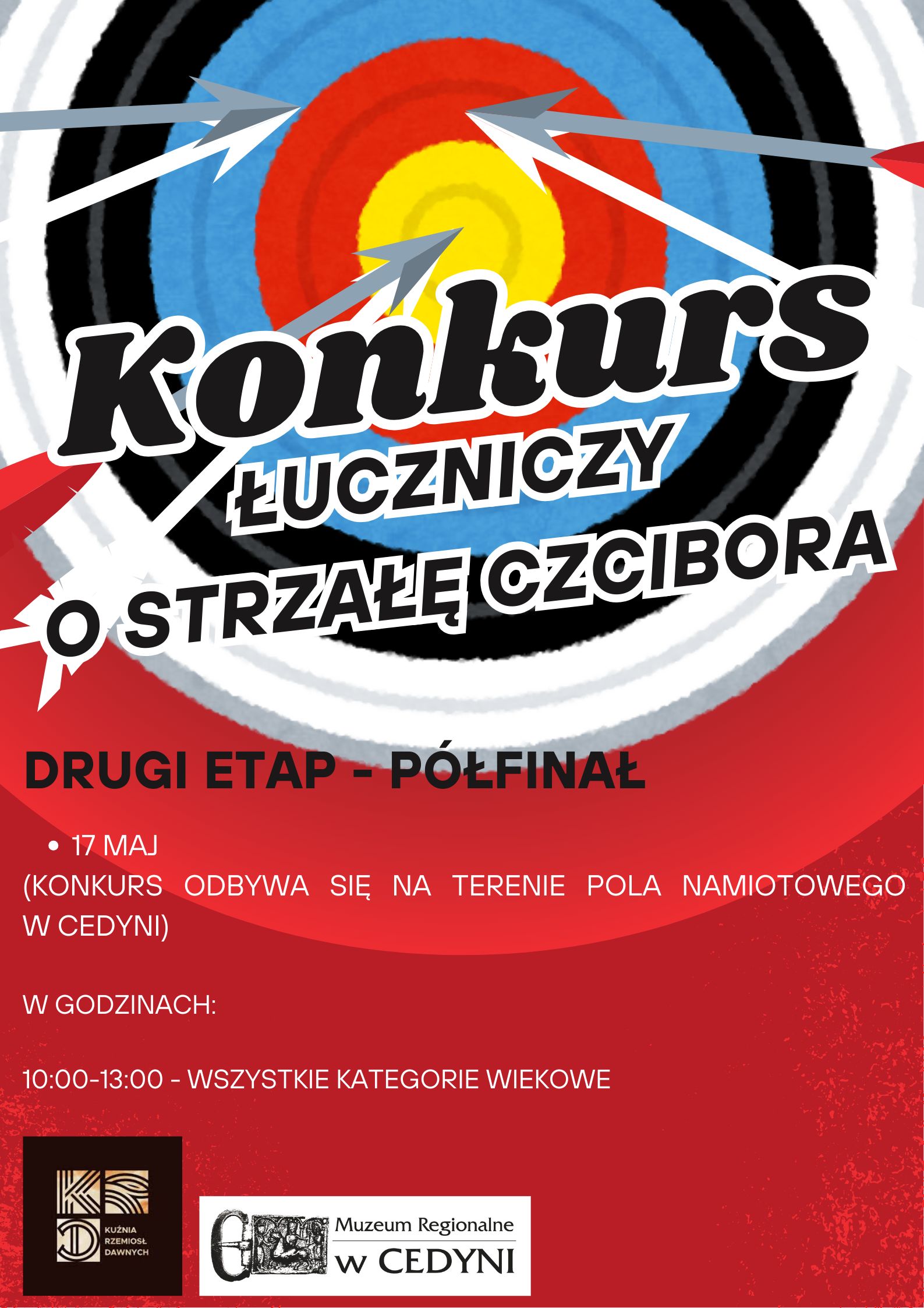 Plakat - konkurs łuczniczy, strzały w tarczy