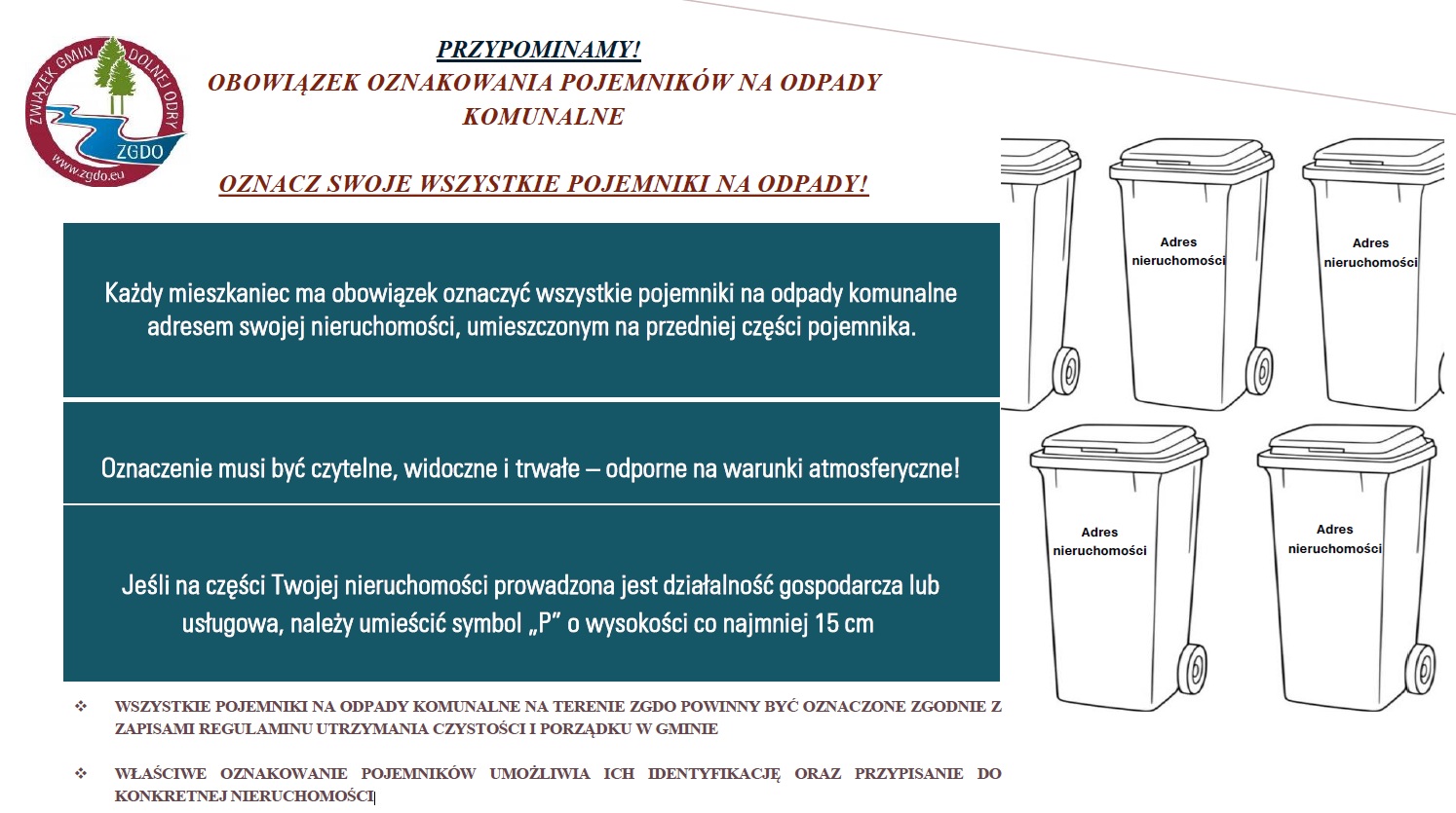 OBOWIĄZEK OZNAKOWANIA POJEMNIKÓW NA ODPADY KOMUNALNE