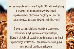 Podziękowania za wsparcie Dożynek Gminnych 2025 w Cedyni