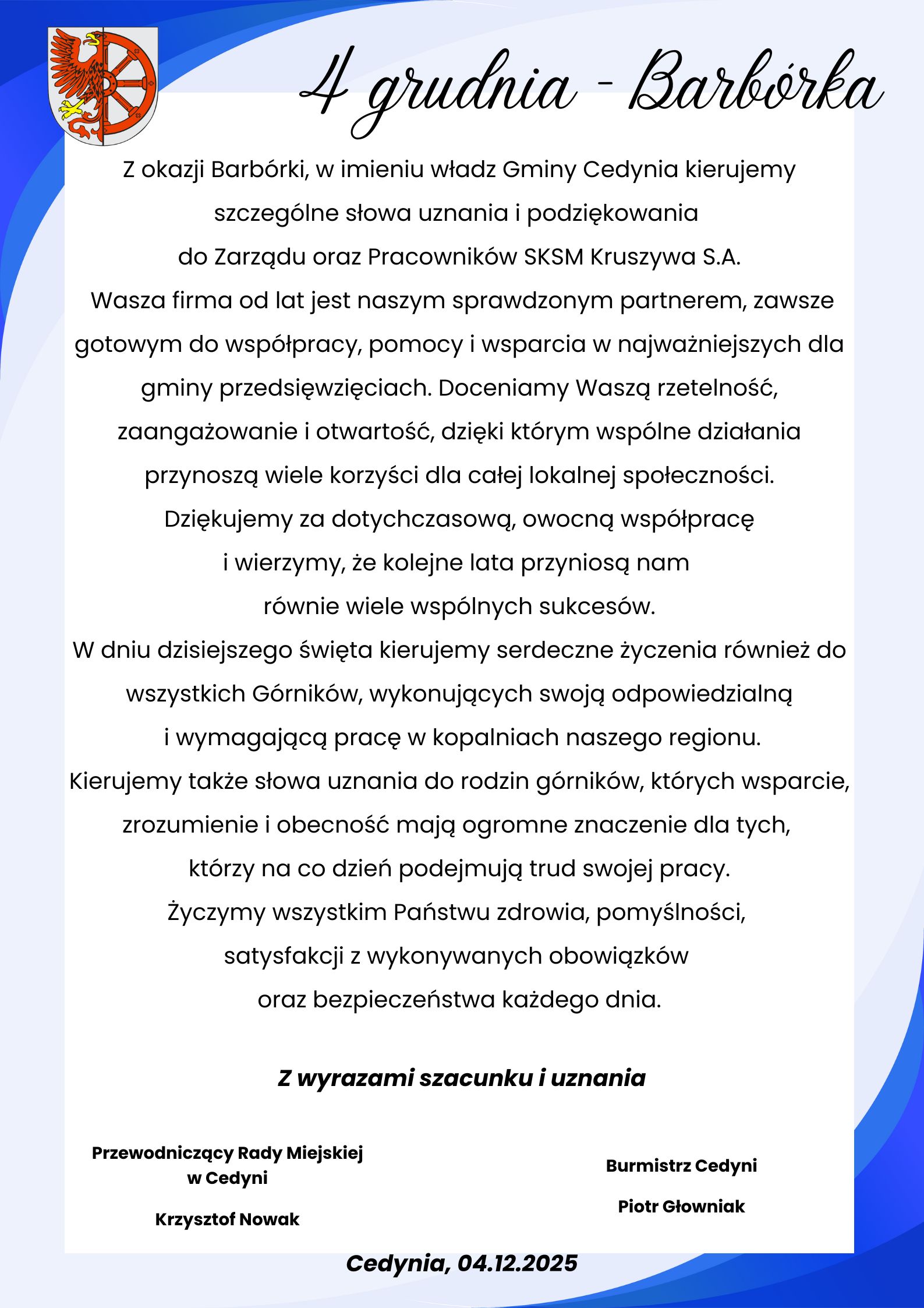 Życzenia z okazji Barbórki