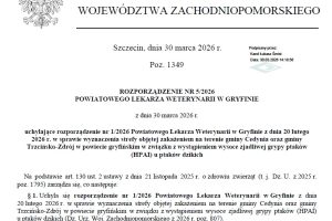 Rozporządzenie Nr 5/2026 Powiatowego Lekarza Weterynarii w Gryfinie