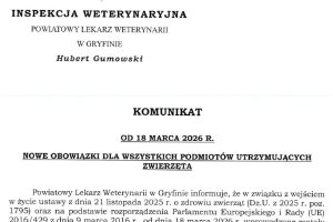 KOMUNIKAT Powiatowego Lekarza Weterynarii w Gryfinie