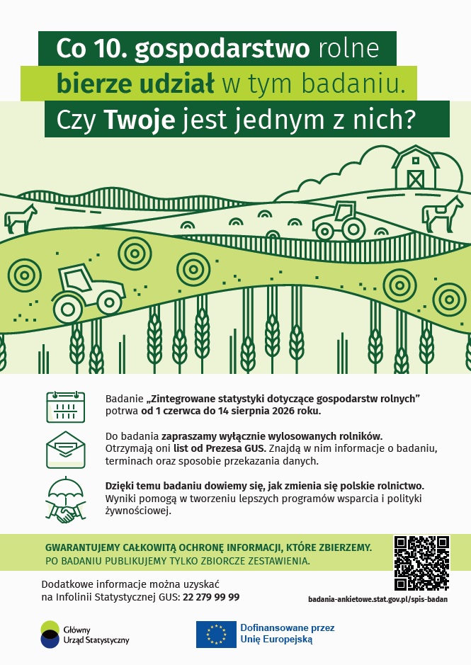 „Zintegrowane statystyki dotyczące gospodarstw rolnych” - badanie GUS